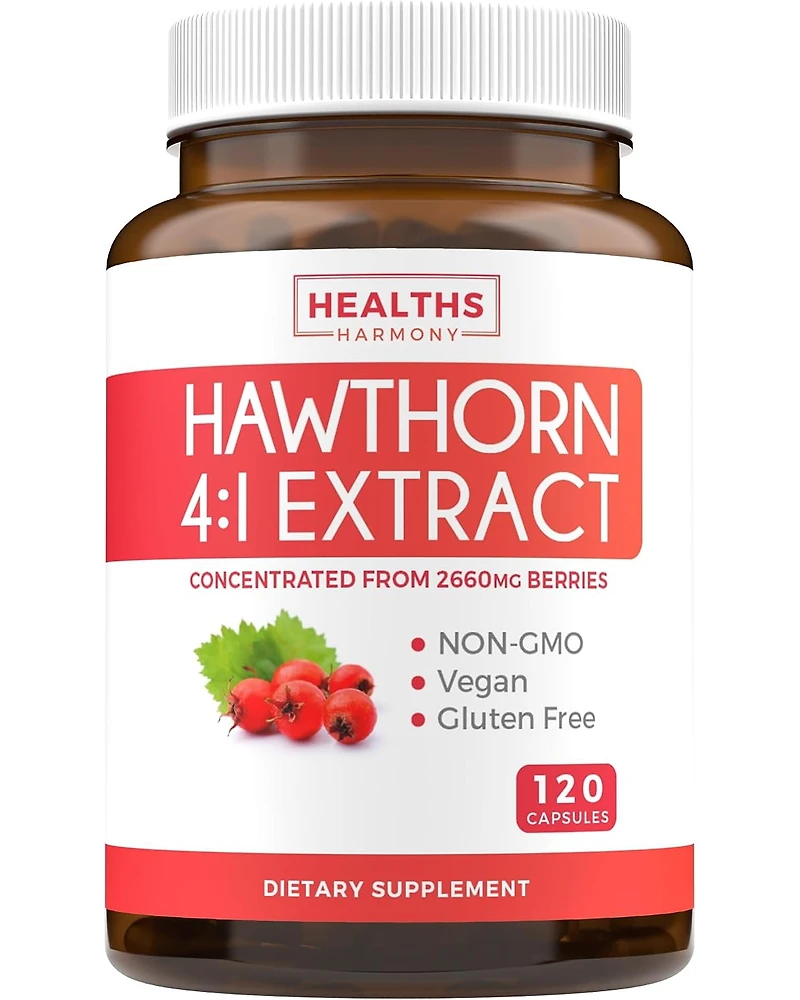 Healths Harmony Hawthorn Berry Capsules, Cardiovascular and Immune Health, 4:1 Extract, Health's Harmony, 120ct