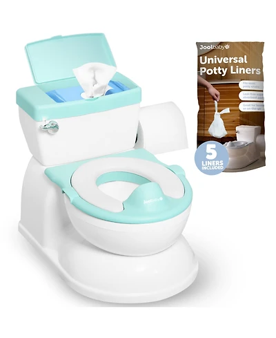 Real Feel 2-in-1 Potty with Wipes Storage, Flushing Sounds & Disposable Liners - Realistic Toilet - Easy to Clean & Assemble - Jool Baby (Aqua)
