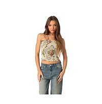 Floral tapestry lace up corset