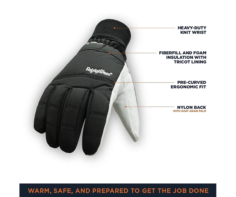 RefrigiWear Men's Nylon & Leather Glove - Insulated Work Gloves for Sub-Freezing Temperatures