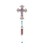 35" Long Purple Cross Wind Chime with Copper Gem
