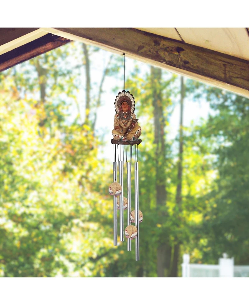 23" Long Indian Chief Round Top Wind Chime Native American