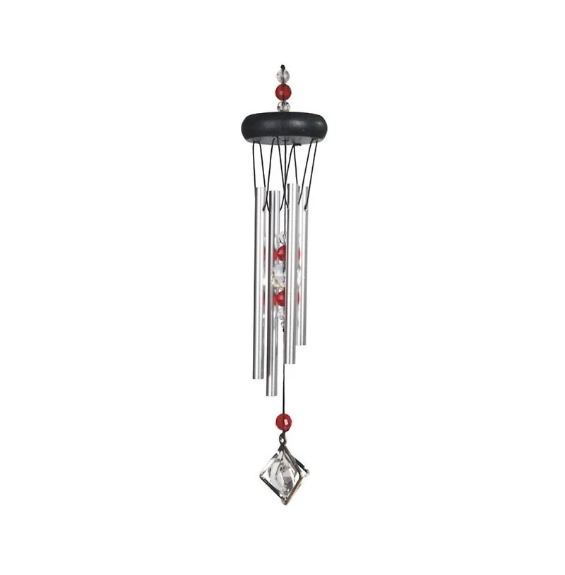 15" Long Red Wooden Top Gem Wind Chime
