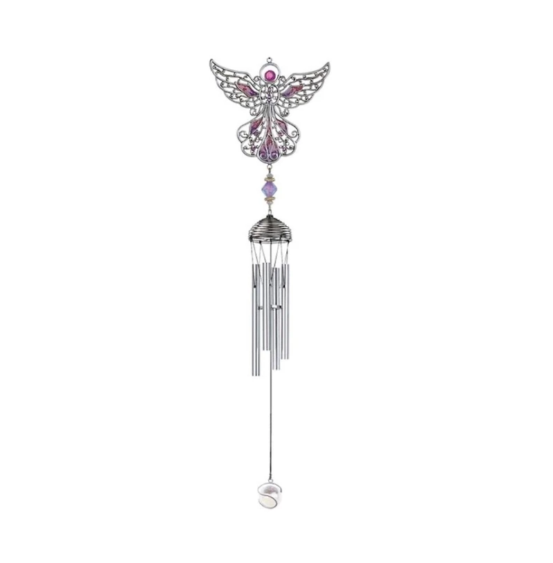 21" Long Purple Angel Pewter and Gem Wind Chime