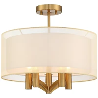 Possini Euro Design Caliari Modern Ceiling Light Semi Flush Mount Fixture 18" Wide Warm Brass Double Drum Shade for Bedroom Kitchen Hallway Bathr