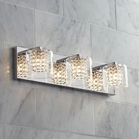 Coco Modern Wall Mount Light Chrome Silver Metal Hardwired 20.5" Wide 3-Light Fixture Clear Glass Shade Crystal Accents for Bathroom Vanity Mirro