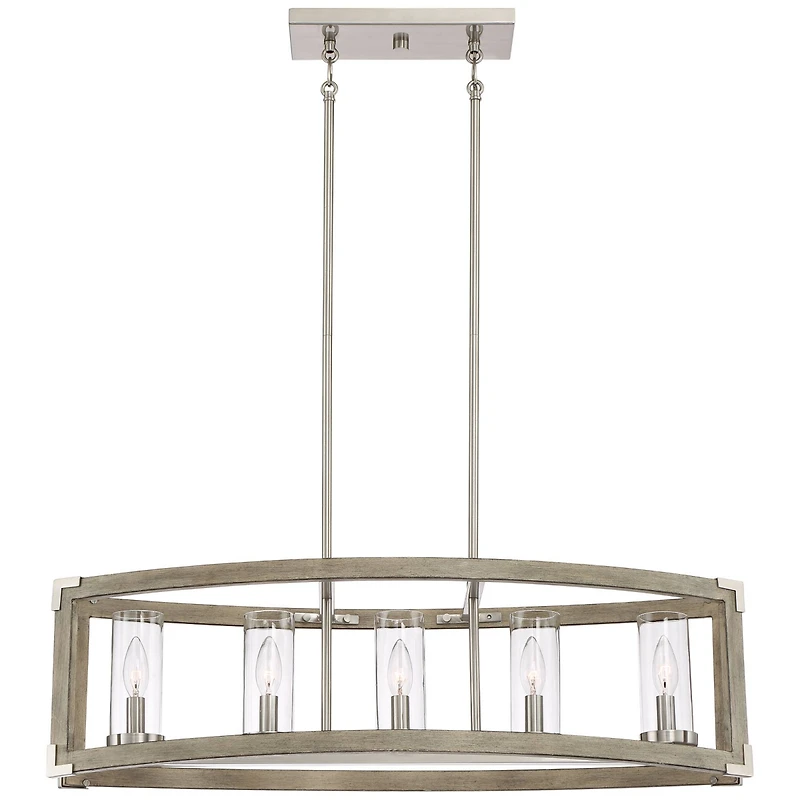 Possini Euro Design Kerr Wood Brushed Nickel Island Pendant Chandelier 32.75" Wide Modern Clear Glass Shade 5-Light Fixture for Dining Room Living Hou