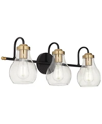 Possini Euro Design Brade Industrial Modern Wall Light Black Gold Hardwired 22.75" 3-Light Fixture Clear Glass Shades for Bedroom Bathroom Vanity Read