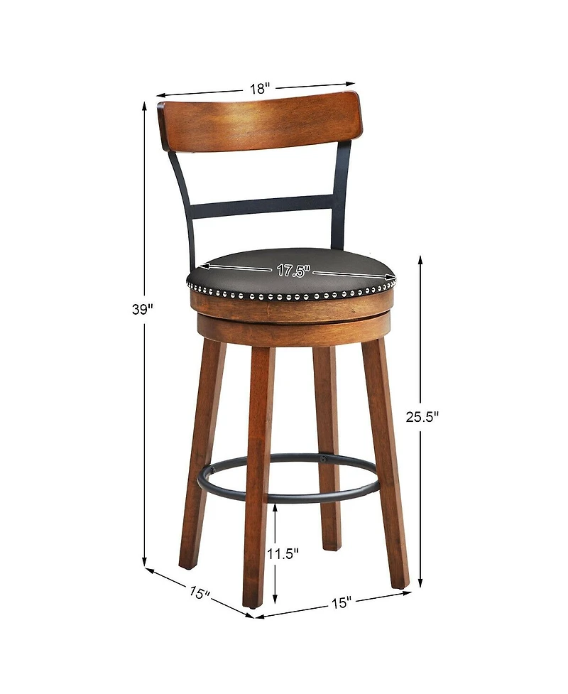 Set of 2 Swivel Bar Height Bar Stool For Bar-25.5"