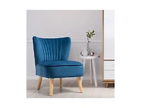 Modern Armless Velvet Accent Chair with Wood Legs