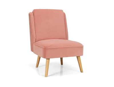 Slickblue Velvet Accent Armless Side Chair with Rubber Wood Legs for Bedroom