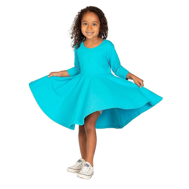 Mightly Girls Fair Trade Organic Cotton Solid 3/4 Sleeve Twirl Dress
