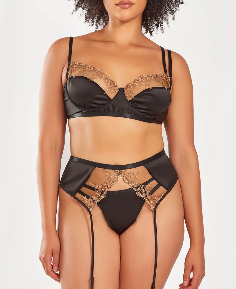iCollection Plus Size 3 Piece Lace and Satin Garter Lingerie Set