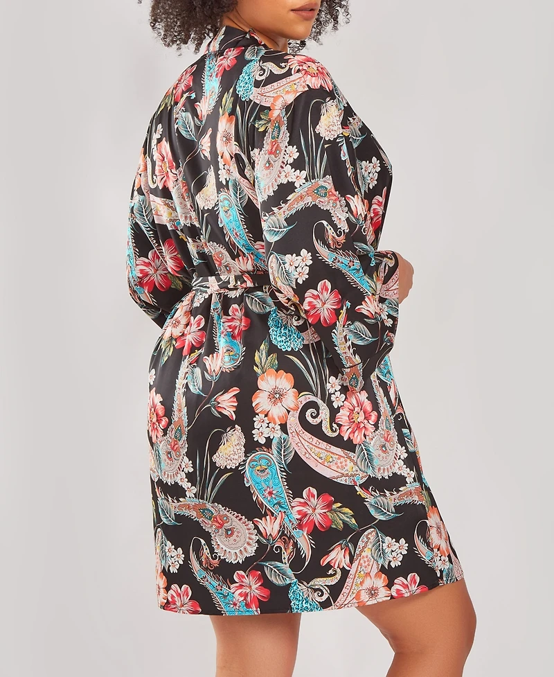 iCollection Plus Size Silky Soft Short Printed Robe