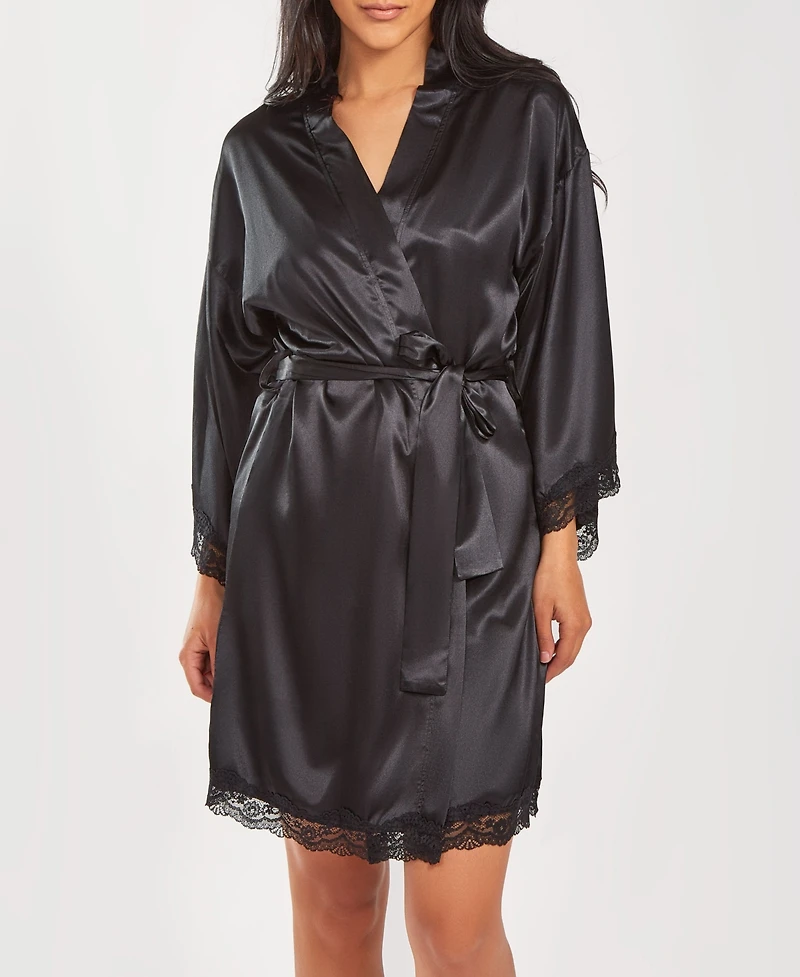 iCollection Women's Silky Laced Trim Short Robe