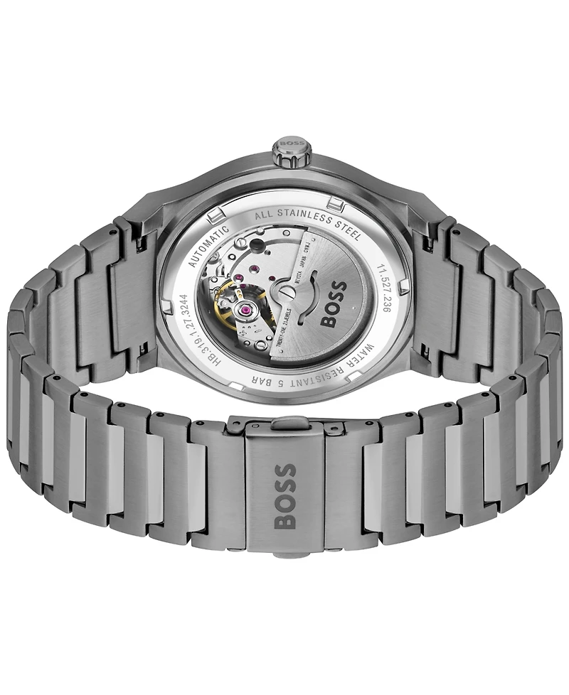 Hugo Boss Men's Candor Auto Automatic Ionic Plated Gray Steel Watch 41mm