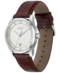 Hugo Boss Men's Principle Quartz Basic Calendar Brown Leather Watch 41mm