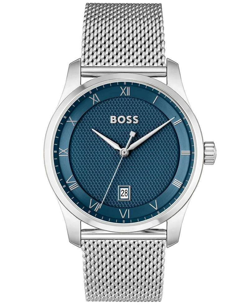 Hugo Boss Men's Principle Quartz Basic Calendar Silver-Tone Stainless Steel Watch 41mm