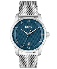 Hugo Boss Men's Principle Quartz Basic Calendar Silver-Tone Stainless Steel Watch 41mm
