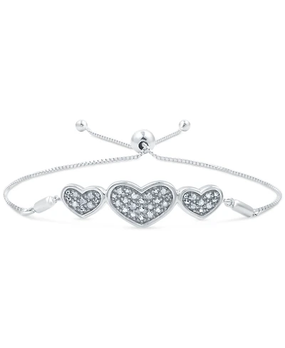 Diamond Three Heart Bolo Bracelet (1/6 ct. t.w.) in Sterling Silver