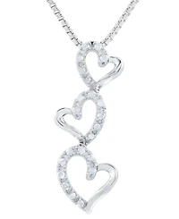 Marsala Diamond Triple Heart 18" Pendant Necklace (1/4 ct. t.w.) in Sterling Silver