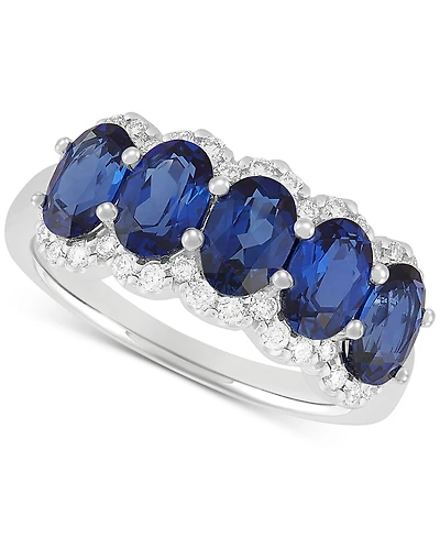 Grown With Love Lab Sapphire (3-1/4 ct. t.w.) & Diamond (1/3 Five Stone Oval Ring 14k White Gold