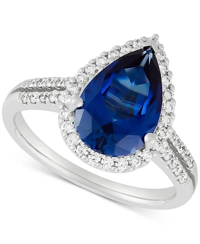 Grown With Love Lab Emerald (2-1/2 ct. t.w.) & Diamond (3/8 Pear Halo Ring 14k Gold (Also Sapphire)