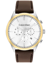 Calvin Klein Men's Multi-Function Brown Leather Strap Watch 44mm
