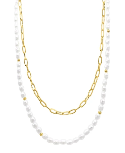 Adornia Gold-Tone Imitation Pearl & Paperclip Two-Row Layered Necklace, 17" + 3" extender