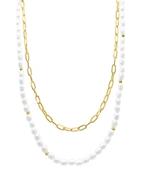 Adornia Gold-Tone Imitation Pearl & Paperclip Two-Row Layered Necklace, 17" + 3" extender