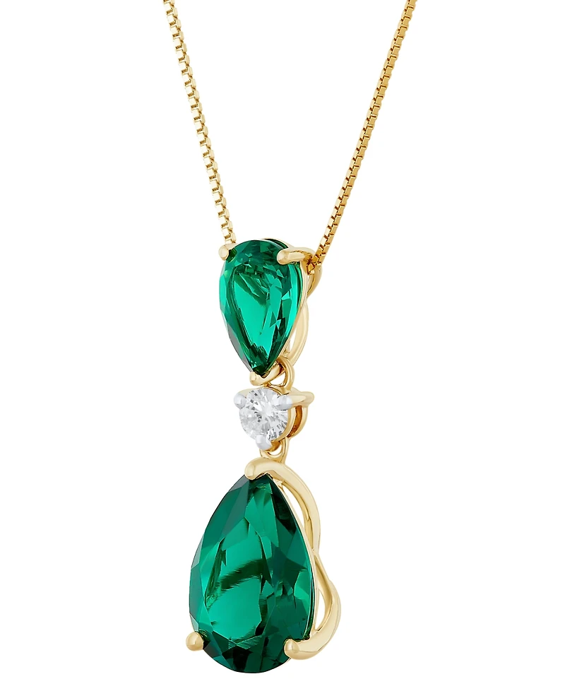 Grown With Love Lab Emerald (3-1/3 ct. t.w.) & Diamond (1/8 18" Pendant Necklace 14k Gold