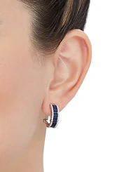 Grown With Love Lab Grown Sapphire (2-3/8 ct. t.w.) & Lab Grown Diamond (1/2 ct. t.w.) Baguette Hoop Earrings in 14k White Gold, 0.67"