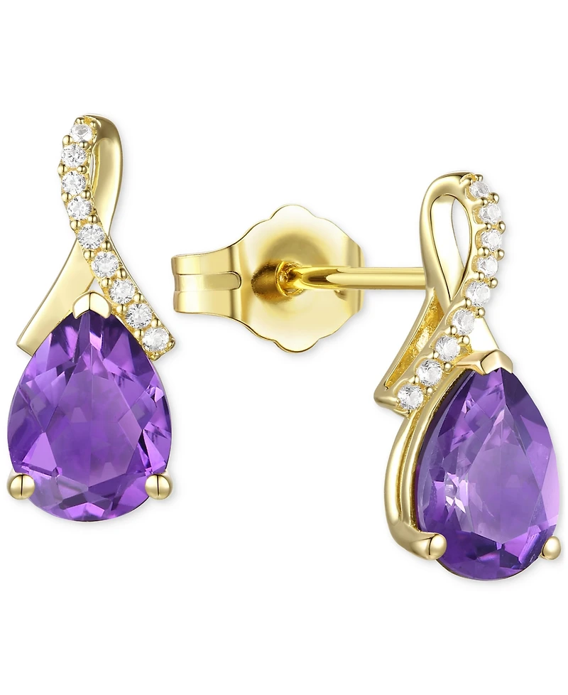 Amethyst (1-7/8 ct. t.w.) & Lab-Grown White Sapphire (1/10 Pear Swirl Stud Earrings 14k Gold-Plated Sterling Silver (Also Additional G