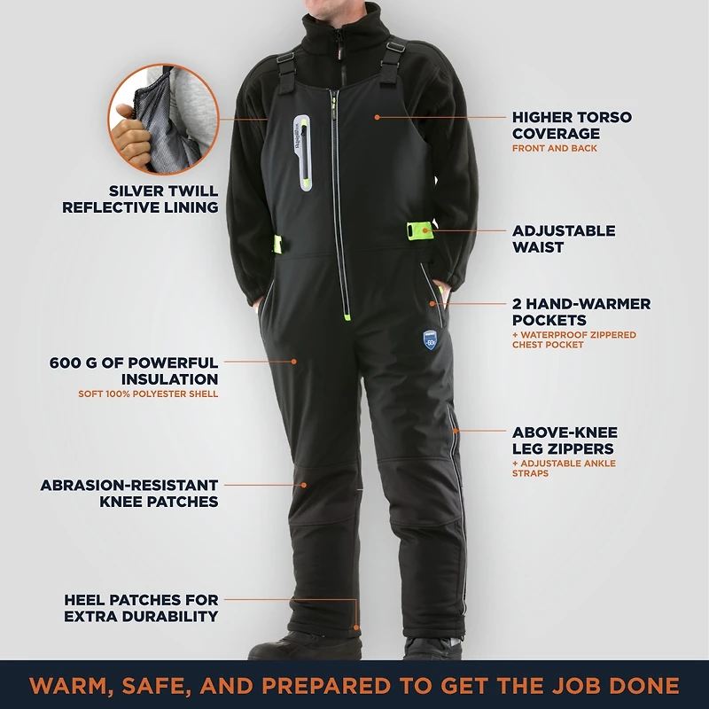 RefrigiWear Men's Extreme Softshell Bib Overalls - -60°F Comfort, Insulated, Windproof, Water-Repellent