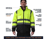 RefrigiWear Men's HiVis Waterproof Bomber Jacket - Extreme Cold Protection, High-Visibility, Fleece-Lined, Rollout Hood