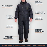 RefrigiWear Men's Iron-Tuff Insulated Coveralls with Hood - Heavy-Duty Cold Weather Gear for Extreme Conditions