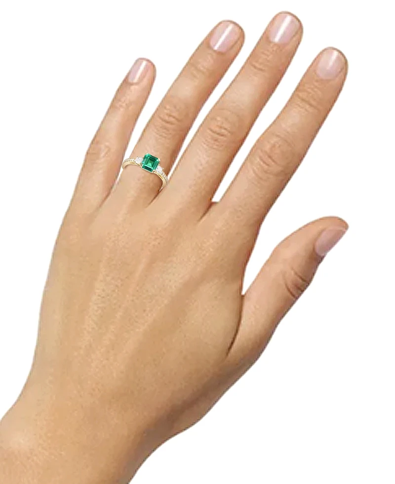 Lab-Grown Emerald (7/8 ct. t.w.) & Lab-Grown White Sapphire (1/3 ct. t.w.) in 14k Gold-Plated Sterling Silver