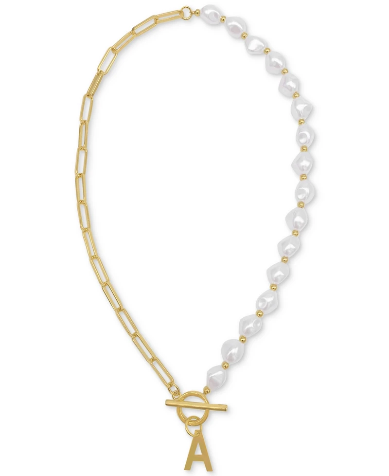 Adornia 14k Gold-Plated Paperclip Chain & Mother-of-Pearl Initial A 17" Pendant Necklace