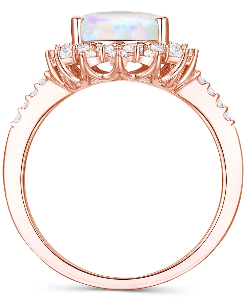 Lab-Grown Opal (7/8 ct. t.w.) & White Sapphire (5/8 Halo Ring 14k Rose Gold-Plated Sterling Silver (Also Ruby La