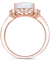 Lab-Grown Opal (7/8 ct. t.w.) & White Sapphire (5/8 Halo Ring 14k Rose Gold-Plated Sterling Silver (Also Ruby La