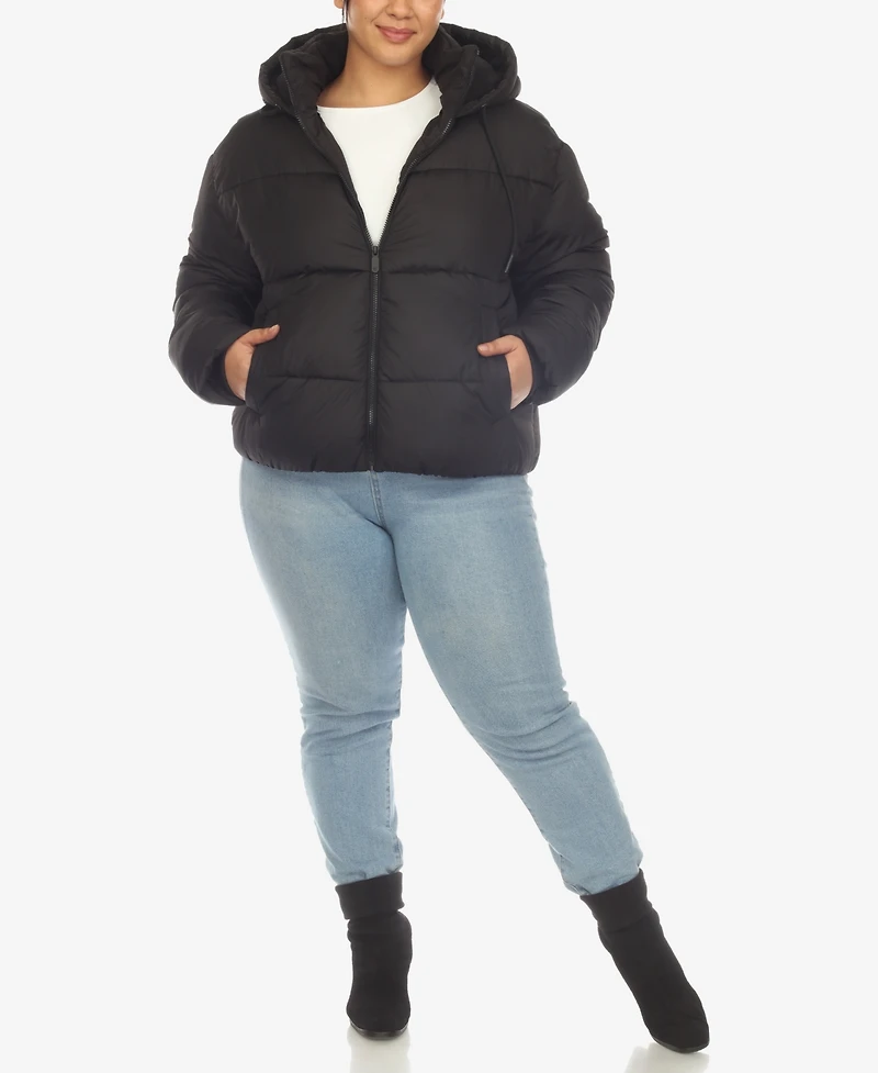 White Mark Plus Hooded Bomber Puffer Coat