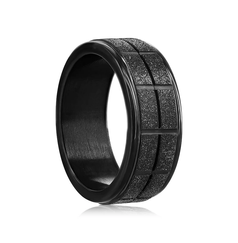 Stainless Steel Sand Blasted Ring - Black Plated