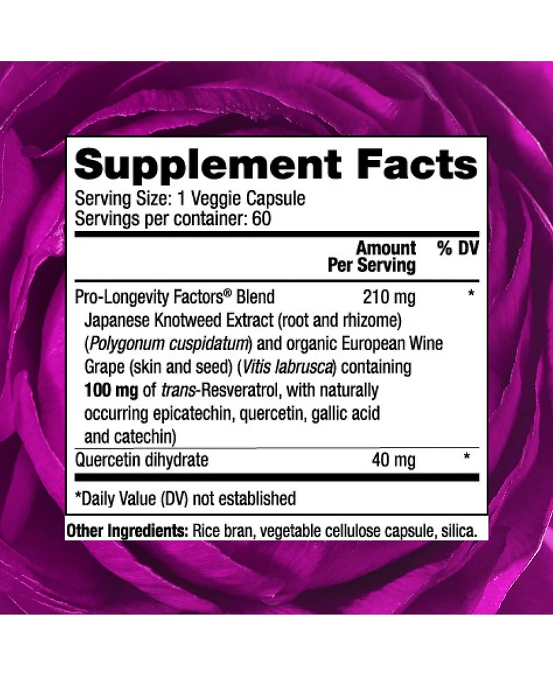 Reserveage, Resveratrol 100 mg Antioxidant Supplement for Heart and Cellular Health, Supports Healthy Aging, Paleo, Keto, 60 Capsules (60 Servings)