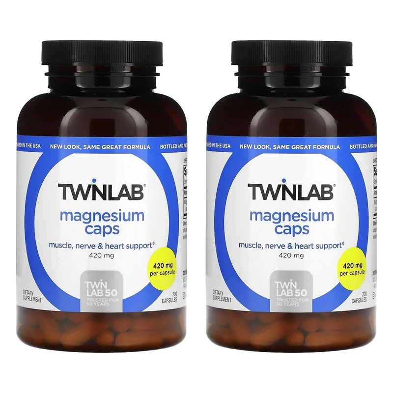 Twinlab Magnesium Caps - High Absorption Magnesium Supplement - Magnesium Capsules for Stress Relief, 420 mg, 200 Count, 2 Pack