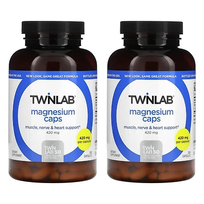 Twinlab Magnesium Caps - High Absorption Magnesium Supplement - Magnesium Capsules for Stress Relief, 420 mg, 200 Count, 2 Pack