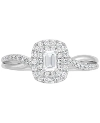 Diamond Emerald-Cut Double Halo Engagement Ring (1/2 ct. t.w.) in 14k White Gold