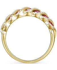Lab-Grown Ruby (1 ct. t.w.) & White Sapphire (3/8 Diagonal Row Statement Ring 14k Gold-Plated Sterling Silver (Also Lab-Grow