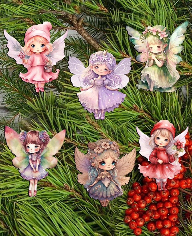 Designocracy Holiday Wooden Clip-On Ornaments Colorful Fairies Set of 6 G. DeBrekht