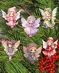 Designocracy Holiday Wooden Clip-On Ornaments Colorful Fairies Set of 6 G. DeBrekht