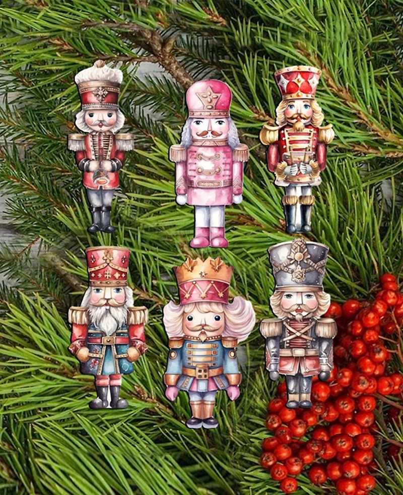 Designocracy Nutcrackers Christmas Wooden Clip-On Ornaments Set of 6 G. DeBrekht